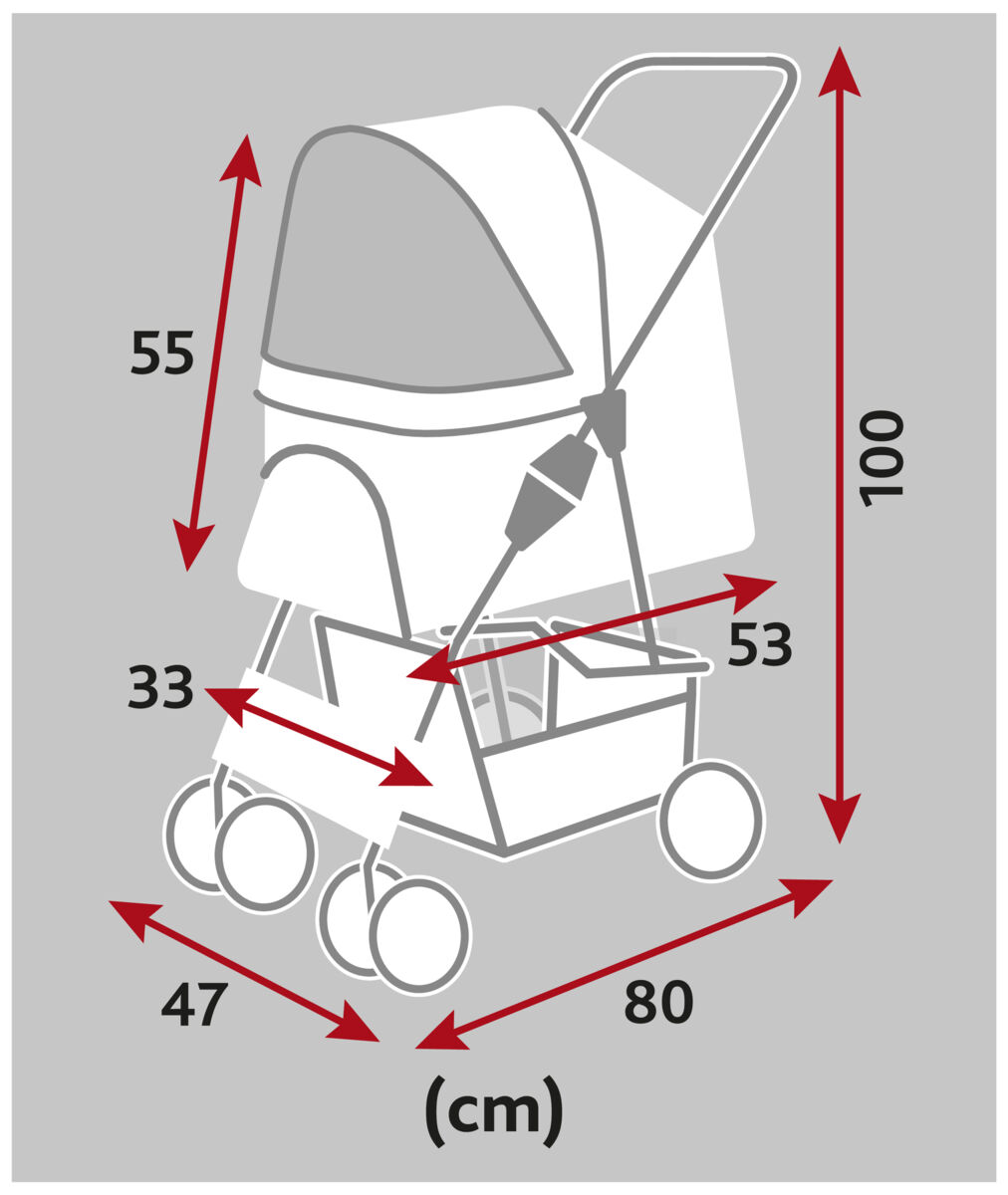Dog Stroller dimensions in cm.