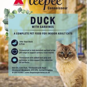 Teepee Connoisseur Cat Duck dry food label