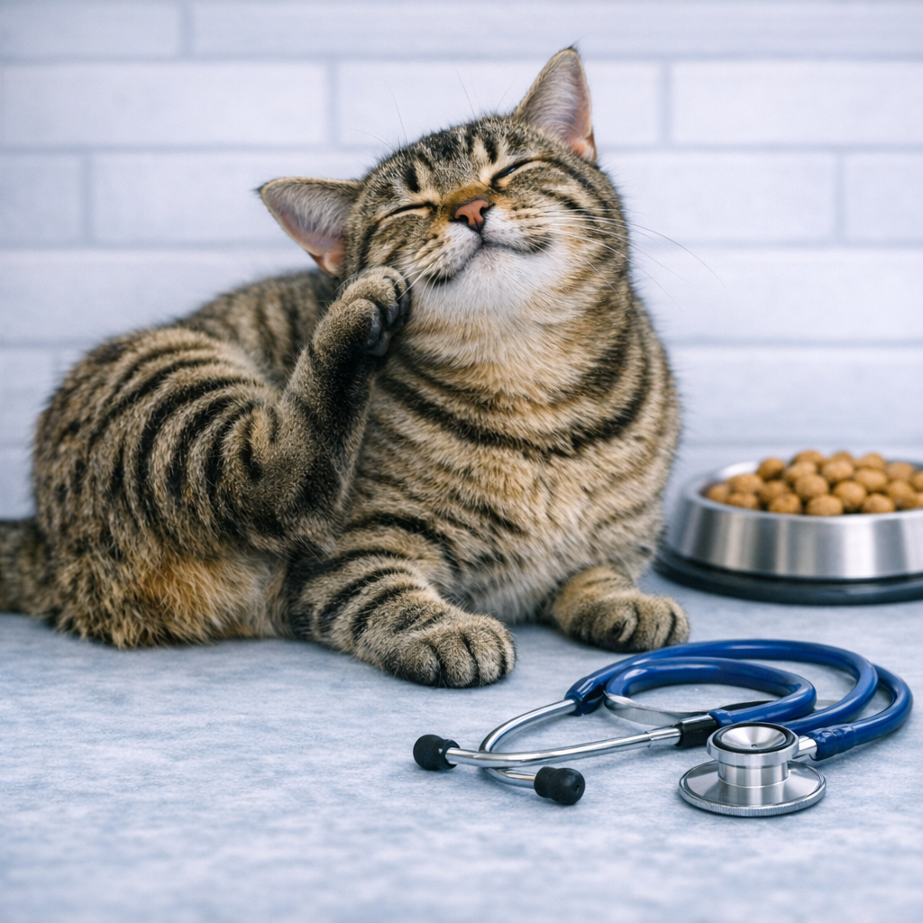 Cat with food allergies benefiting from cat food hydrolysed protein