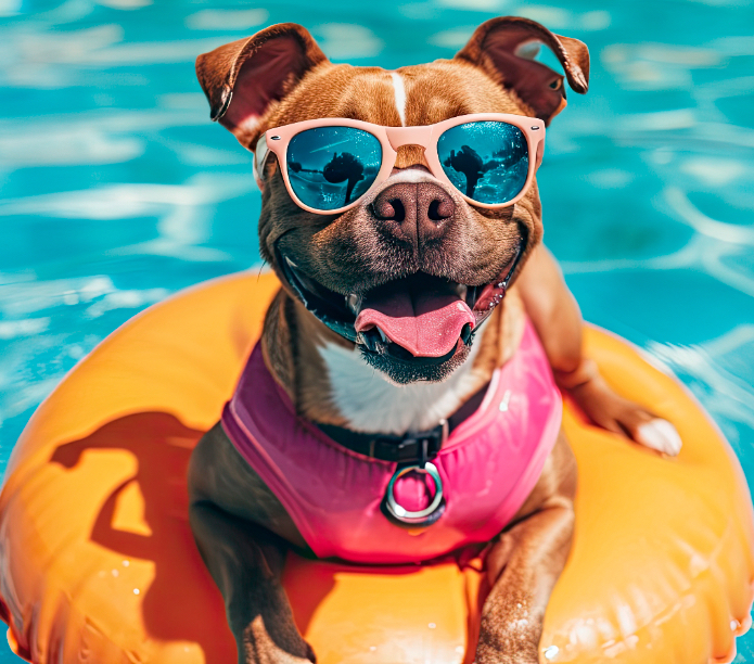 Sunglasses on Dog in a pool