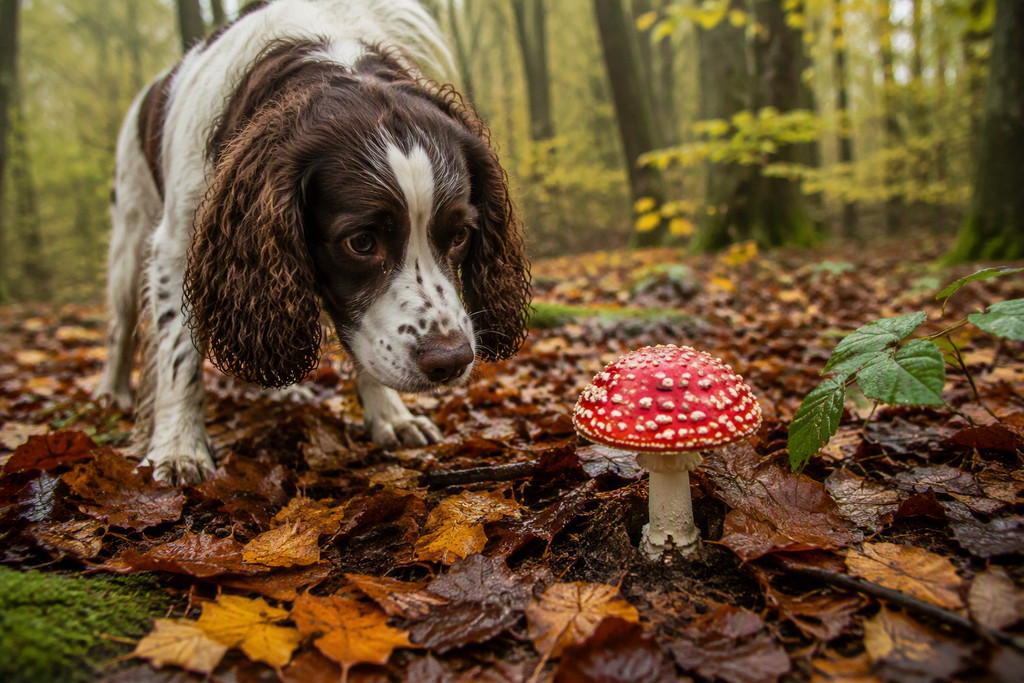 Autumn toadstool and a dog