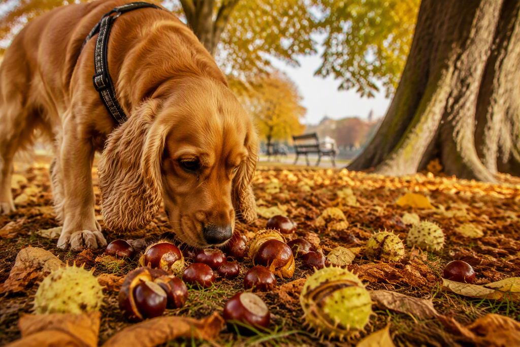 Autumn conkers and a dog